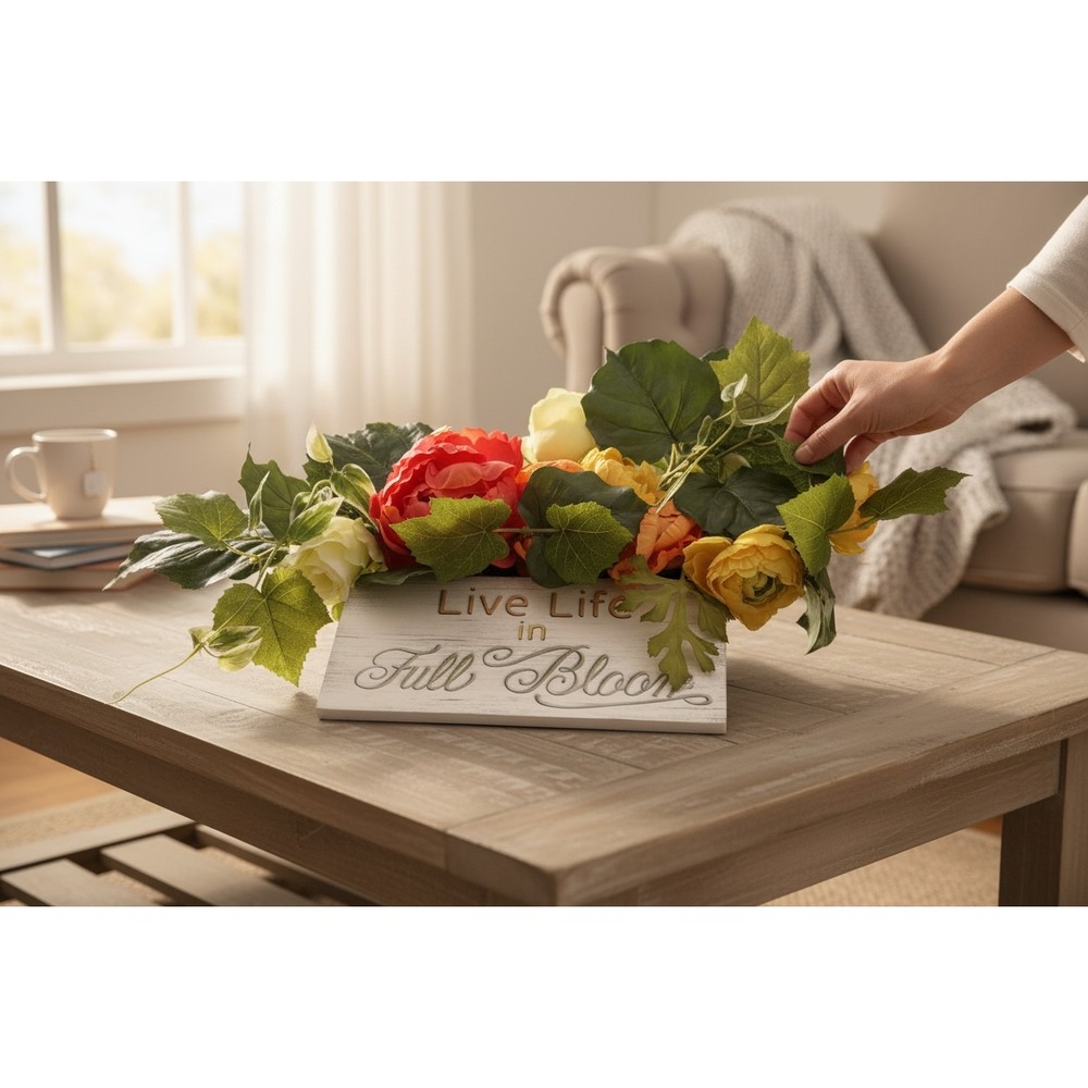 Michaels Floral Wall Decor Sign OS White Brand New Full Bloom Peony Farmhouse